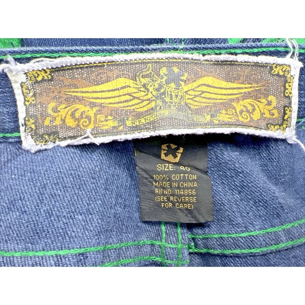 NBN Gear Men 40 Baggy Denim Shorts Y2K Jorts Green Stitch Raw String  X-TREME